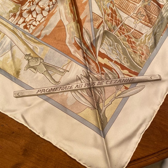 Hermes Scenic Print Scarf in Cream and Green - Picture 3 of 4